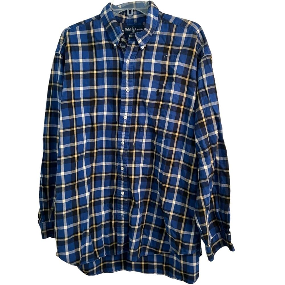 Polo Ralph Lauren Blaire Shirt Mens Blue Plaid Cotton Twill Flannel XL